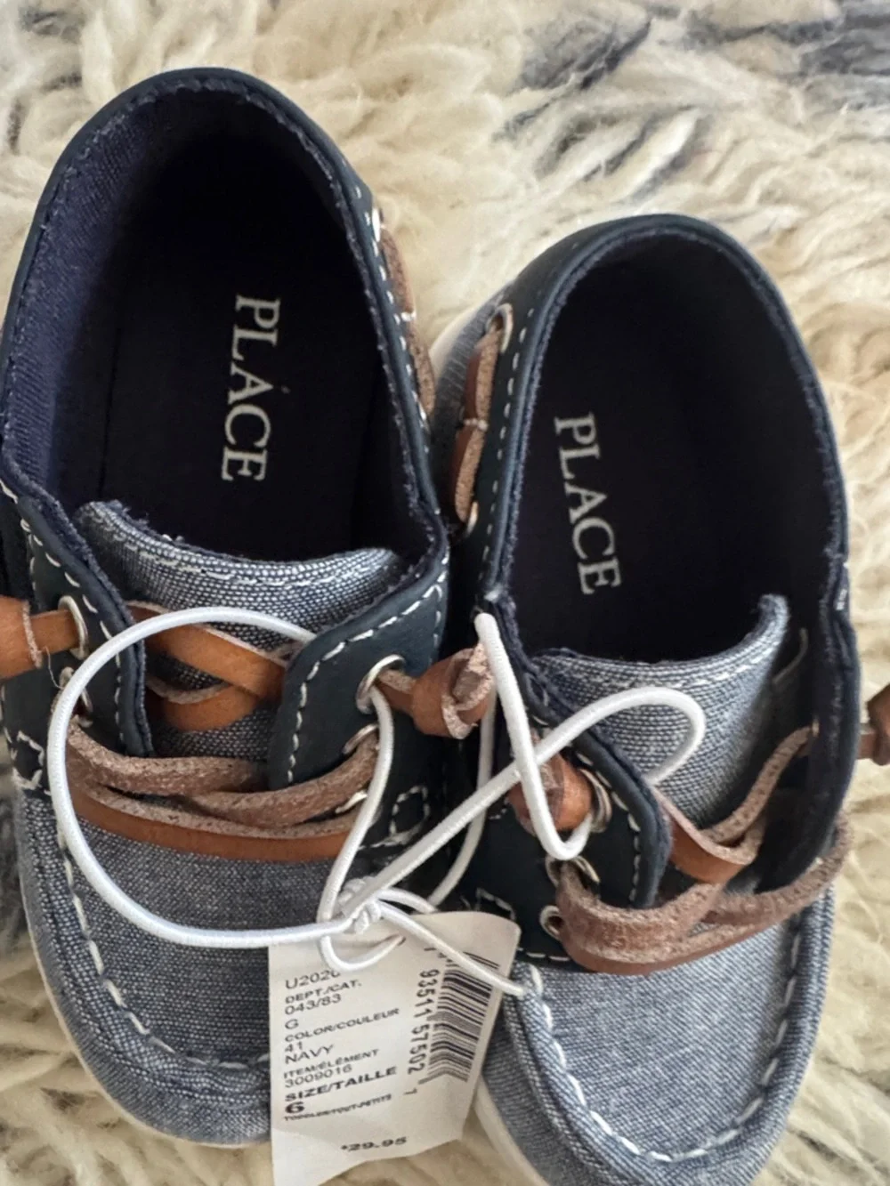 Place Kids Navy Denim Moccasins with Brown Laces